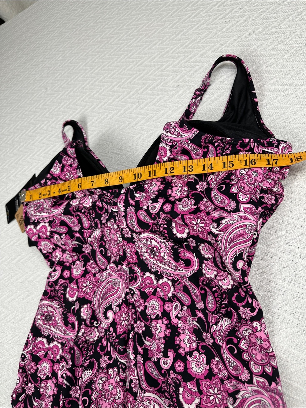 Simon Chang Black and Pink Paisley One-Piece Swimsuit - Picture 12 of 16